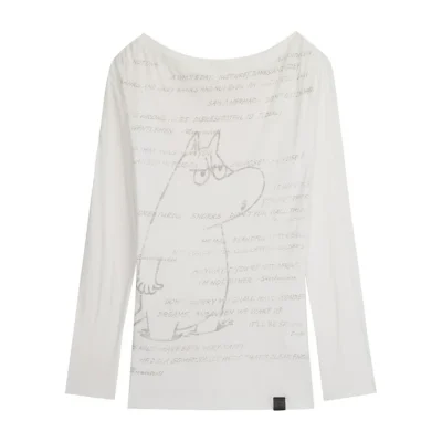 AVVENN X Moomin Graphic Off-Shoulder Long Sleeve Tee White