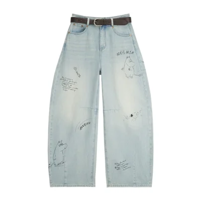 AVVENN X Moomin Moomin Doodle Barrel Jeans