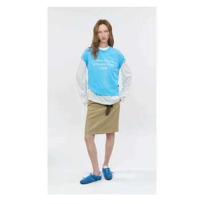 AVVENN X Moomin Belted Straight Denim Skirt Khaki
