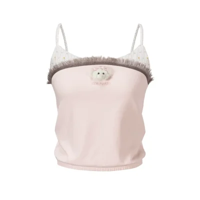 13DE MARZO Two-piece Style Fringe Camisole Pink