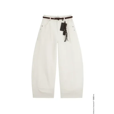 AVVENN X Moomin Contrast Stitch Barrel Jeans White