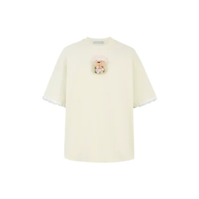 13DE MARZO Bouquet Bear Print T-Shirt Beige