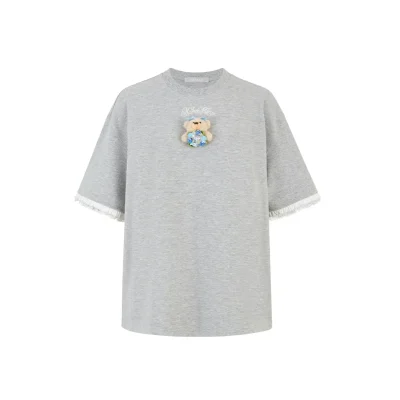 13DE MARZO Bouquet Bear Print T-Shirt Grey