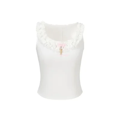 13DE MARZO Ruffle Collar Camisole White