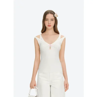 13DE MARZO Two-piece Style Lace-up Sleeveless Top White