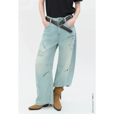 AVVENN X Moomin Moomin Doodle Barrel Jeans