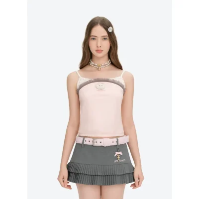 13DE MARZO Two-piece Style Fringe Camisole Pink