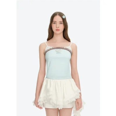 13DE MARZO Two-piece Style Fringe Camisole Blue