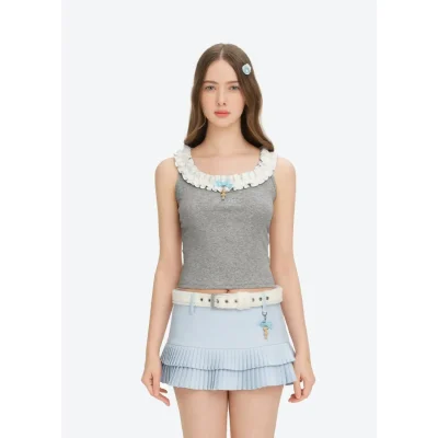 13DE MARZO Ruffle Collar Camisole Grey