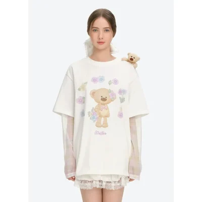 13DE MARZO Floral Applique Style Long Sleeve T-Shirt White