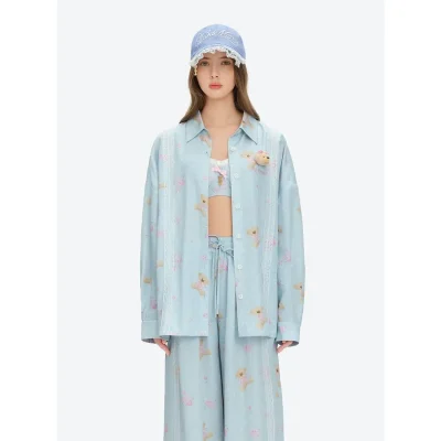 13DE MARZO All-Over Floral Print Shirt Blue