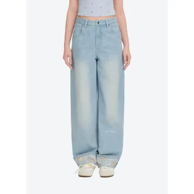 13DE MARZO Cuffed Wide-Leg Jeans Blue