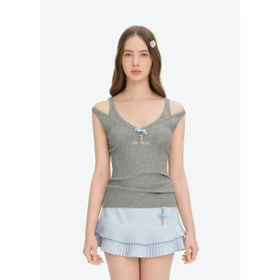 13DE MARZO Two-piece Style Lace-up Sleeveless Top Grey