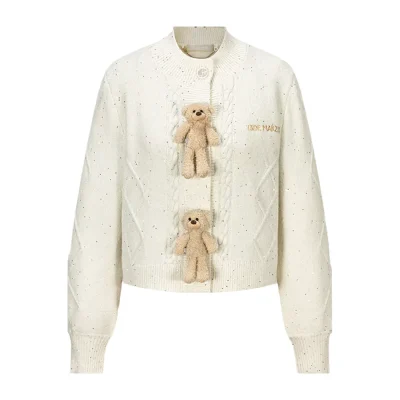 13DE MARZO Sequin Knit Cardigan White