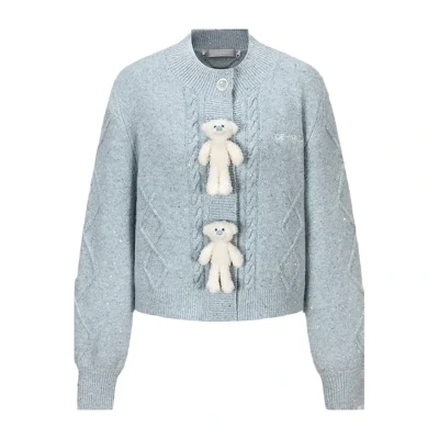 13DE MARZO Sequin Knit Cardigan Blue