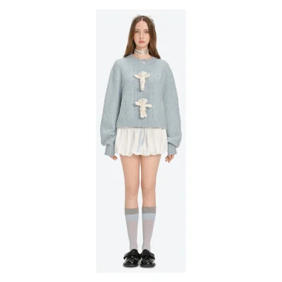 13DE MARZO Sequin Knit Cardigan Blue