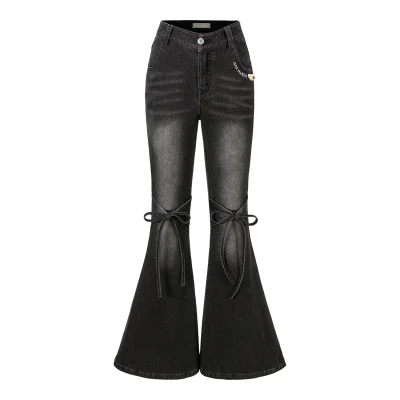13DE MARZO Pencil Fit Mermaid Flare Pants Black