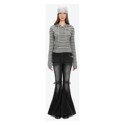 13DE MARZO Pencil Fit Mermaid Flare Pants Black