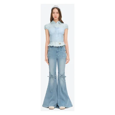 13DE MARZO Pencil Fit Mermaid Flare Pants Blue
