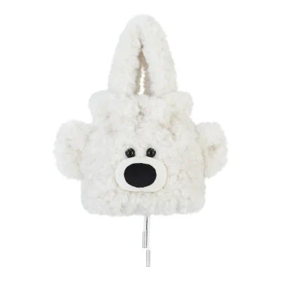 13DE MARZO Bear Face Drawstring Storage Bag White