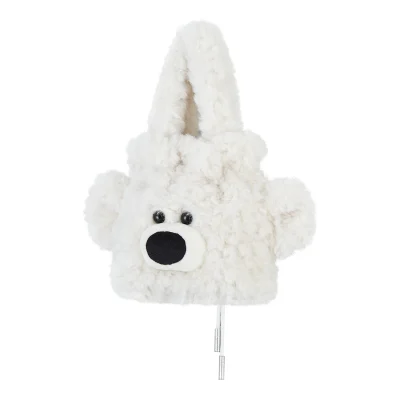 13DE MARZO Bear Face Drawstring Storage Bag White