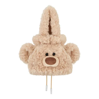 13DE MARZO Bear Face Drawstring Storage Bag Khaki