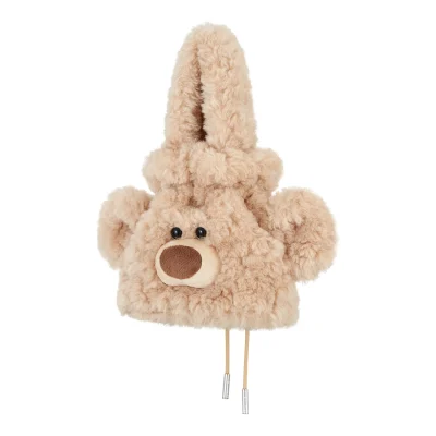 13DE MARZO Bear Face Drawstring Storage Bag Khaki