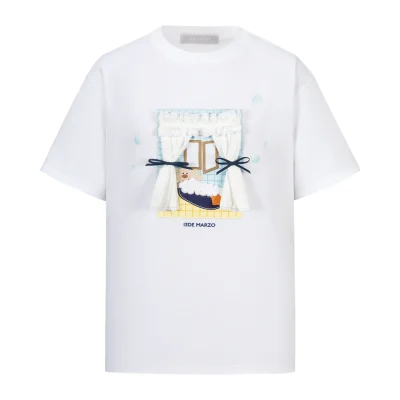 13DE MARZO Patchwork Bear Bath Scene T-shirt White