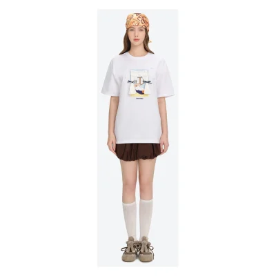13DE MARZO Patchwork Bear Bath Scene T-shirt White