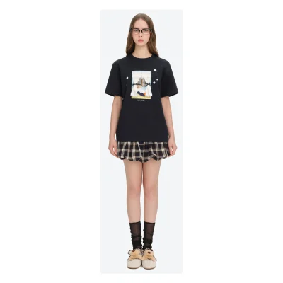 13DE MARZO Patchwork Bear Bath Scene T-shirt Navy Blue