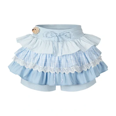 13DE MARZO Patchwork Ruffle Tiered Skirt Blue