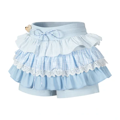 13DE MARZO Patchwork Ruffle Tiered Skirt Blue