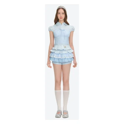 13DE MARZO Sleeveless Top with Puff Sleeve Shirt Blue