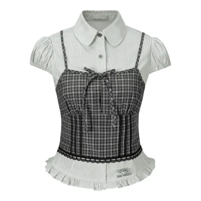 13DE MARZO Sleeveless Top with Puff Sleeve Shirt Dark Grey