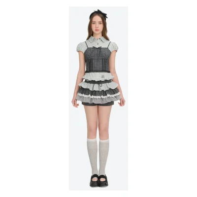 13DE MARZO Sleeveless Top with Puff Sleeve Shirt Dark Grey