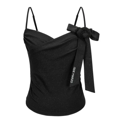 13DE MARZO Bear Shimmer Bow Camisole Black