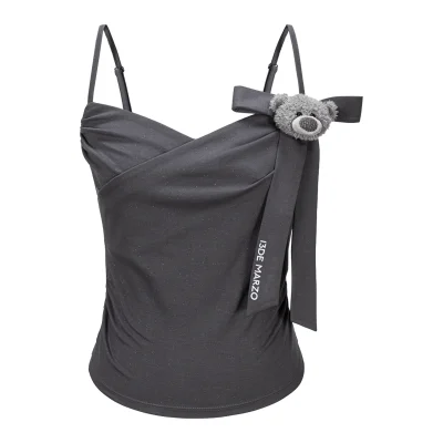 13DE MARZO Bear Shimmer Bow Camisole Grey