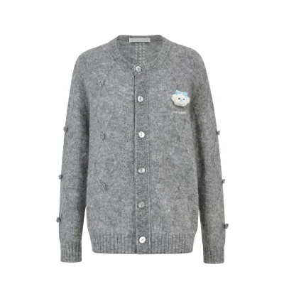13DE MARZO Semi-Sheer Floral Cardigan Grey