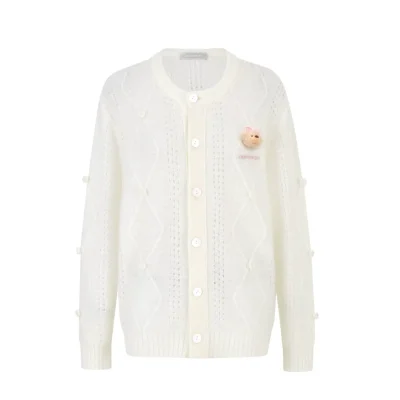 13DE MARZO Semi-Sheer Floral Cardigan White
