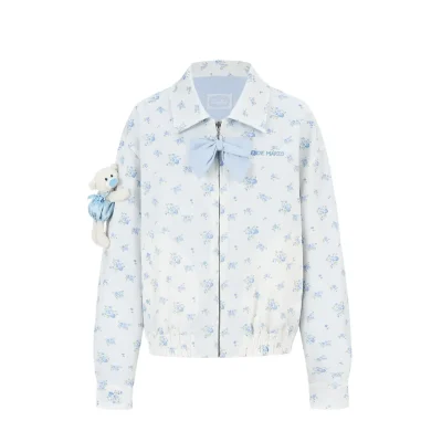 13DE MARZO Reversible Floral Print Jacket Blue