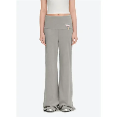 13DE MARZO Soft Wide-Leg Pants with Foldable Waistband Grey