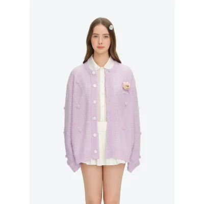13DE MARZO Semi-Sheer Floral Cardigan Pink