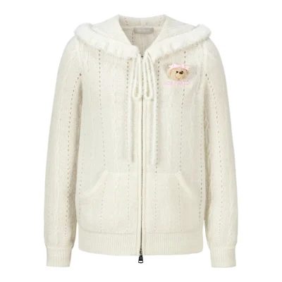 13DE MARZO Ruffle Collar Knitted Hoodie Beige