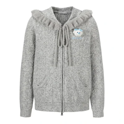 13DE MARZO Ruffle Collar Knitted Hoodie Grey