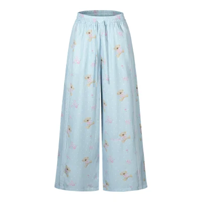 13DE MARZO All-Over Floral Print Loose Pants Blue