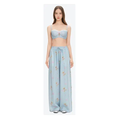 13DE MARZO All-Over Floral Print Loose Pants Blue