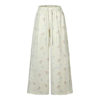 13DE MARZO All-Over Floral Print Loose Pants Beige