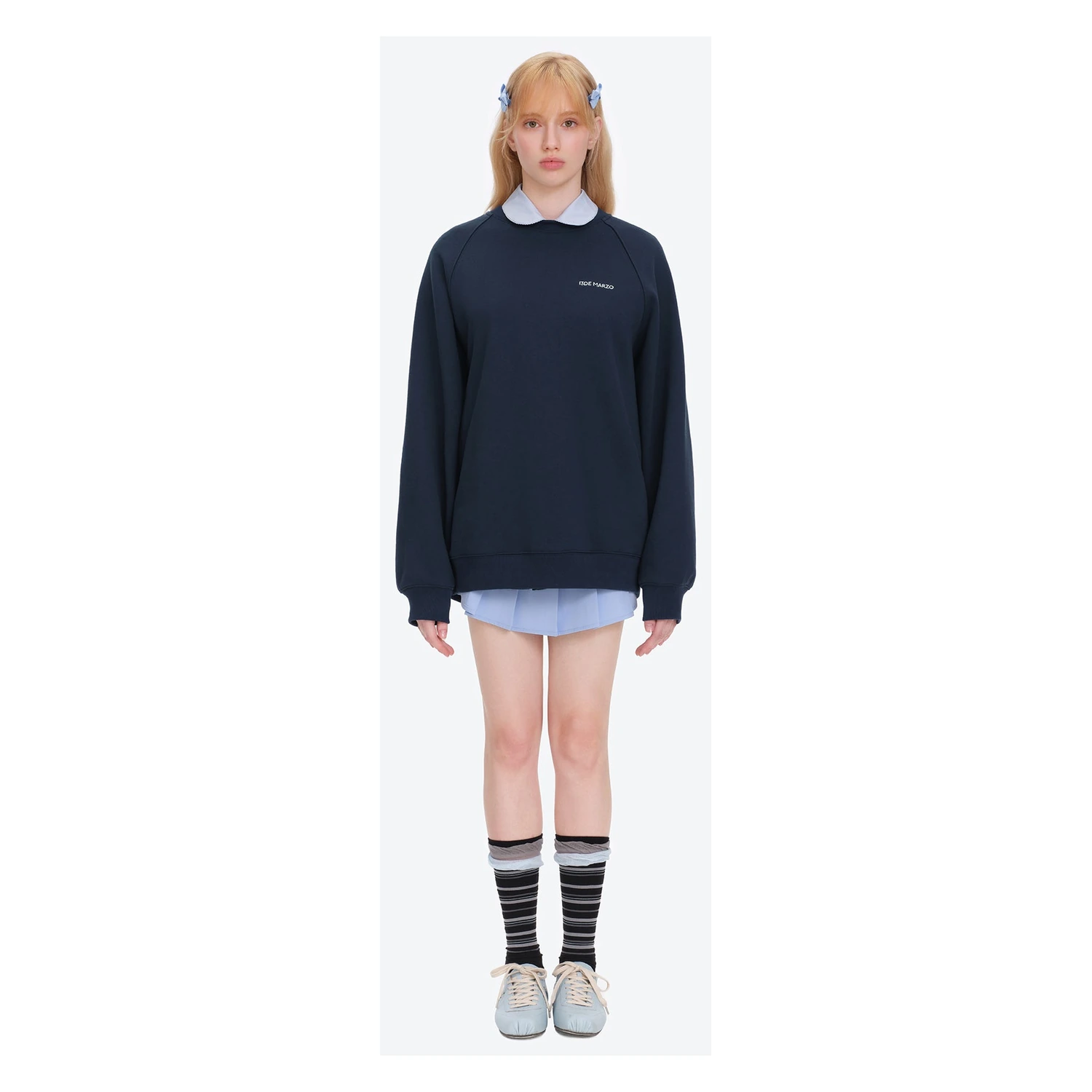 13DE MARZO Big Bear Crewneck Raglan Sweatshirt Navy Blue - Image 3