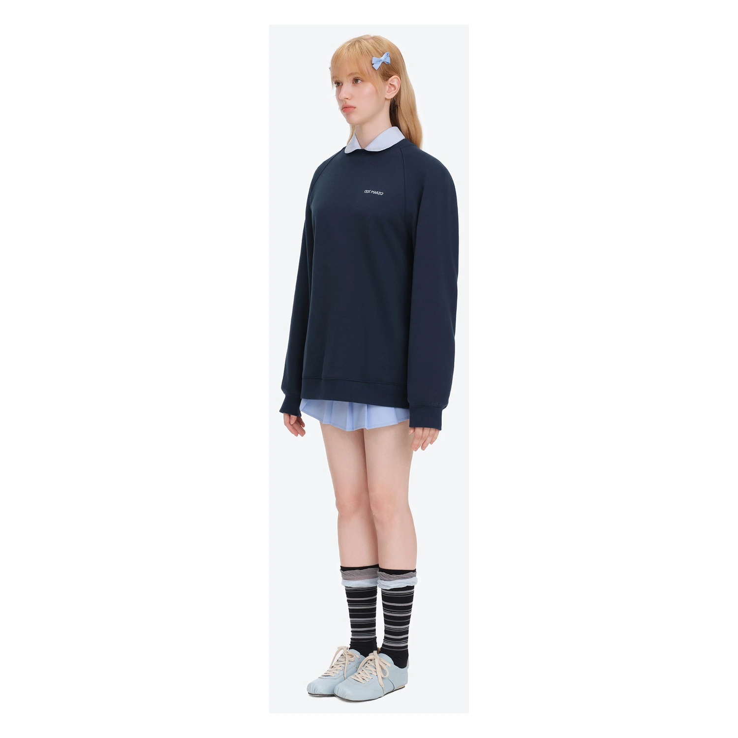 13DE MARZO Big Bear Crewneck Raglan Sweatshirt Navy Blue - Image 4