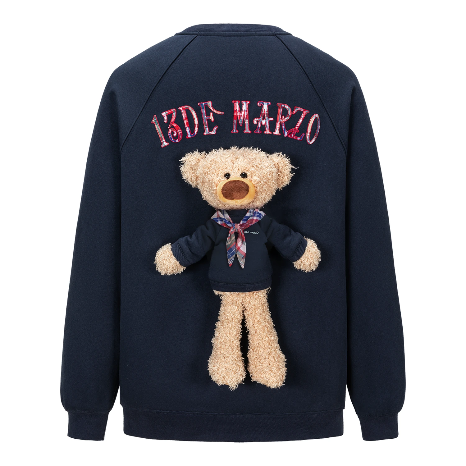 13DE MARZO Big Bear Crewneck Raglan Sweatshirt Navy Blue - Image 5